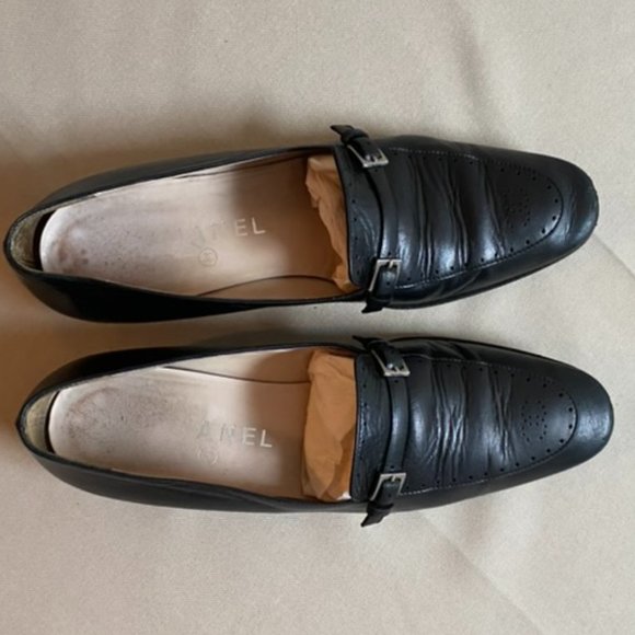 Black Vintage CHANEL Interlocking CC Logo Loafers 5 1/2 - Picture 1 of 11